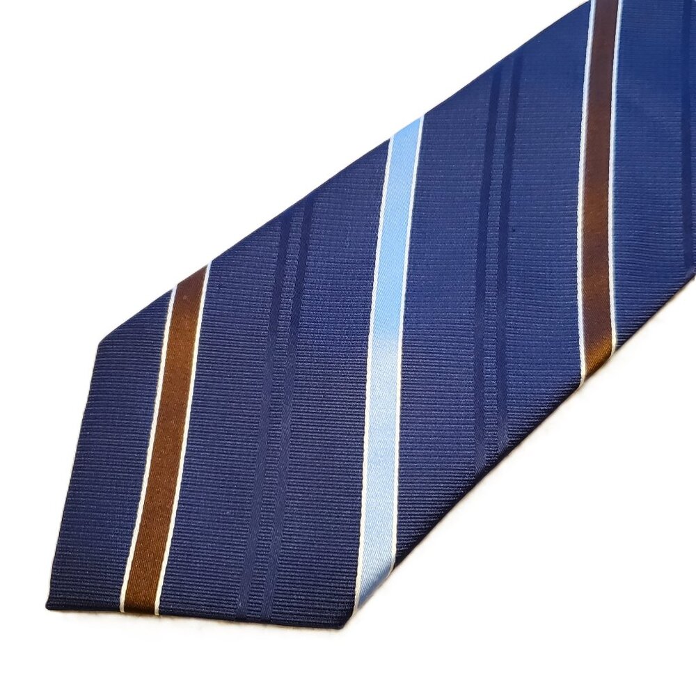 NWOT Nautica 100% Silk Men's Tie Navy Blue Brown Stripe Necktie Career Work